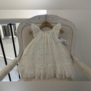 🦢 12 Mth Oshkosh Ivory Tulle Fancy Dress with Gold Star Details NWT